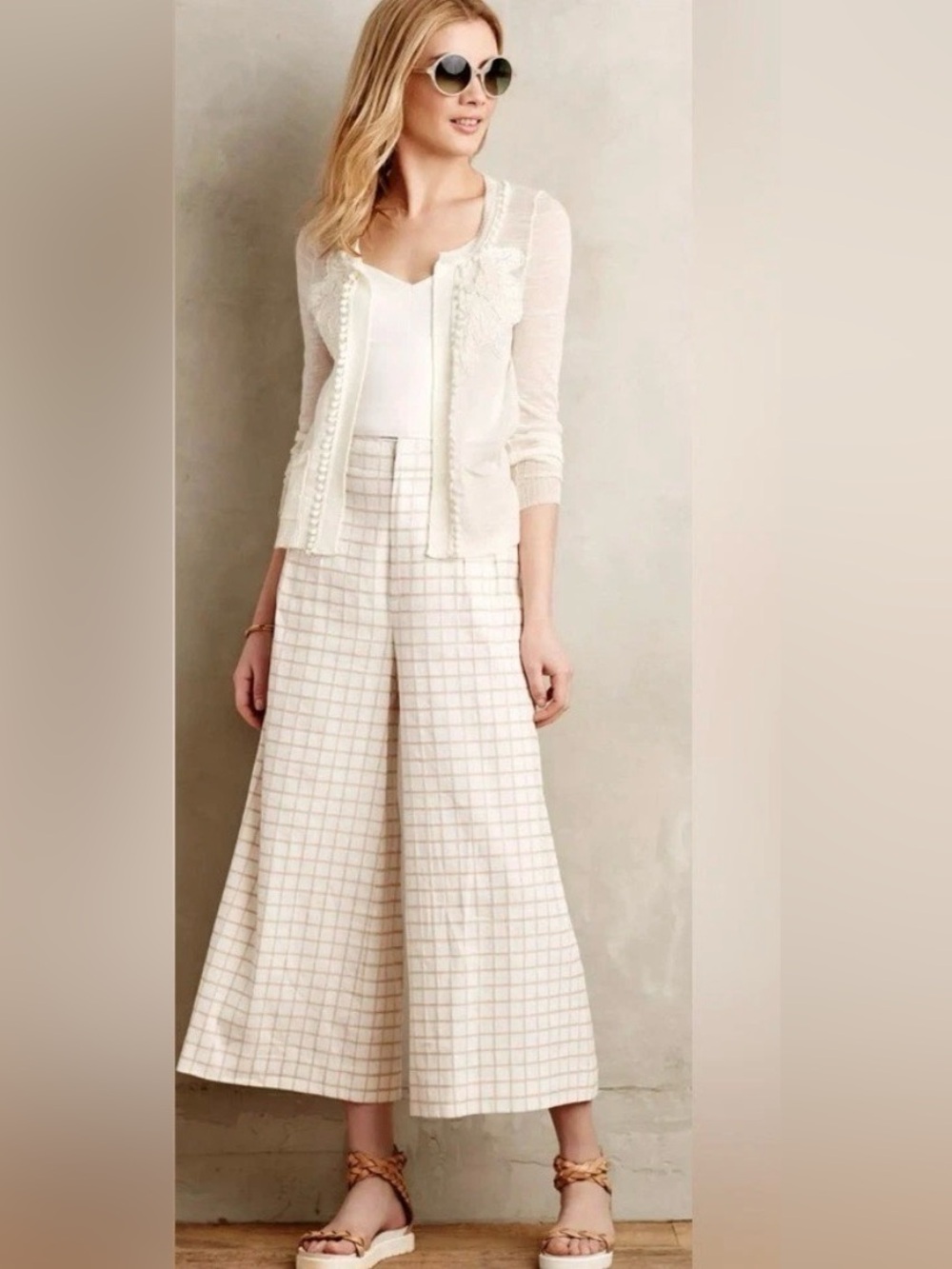 Anthropologie Elevenses Windowpane Culottes – Linen Blend – Size 8